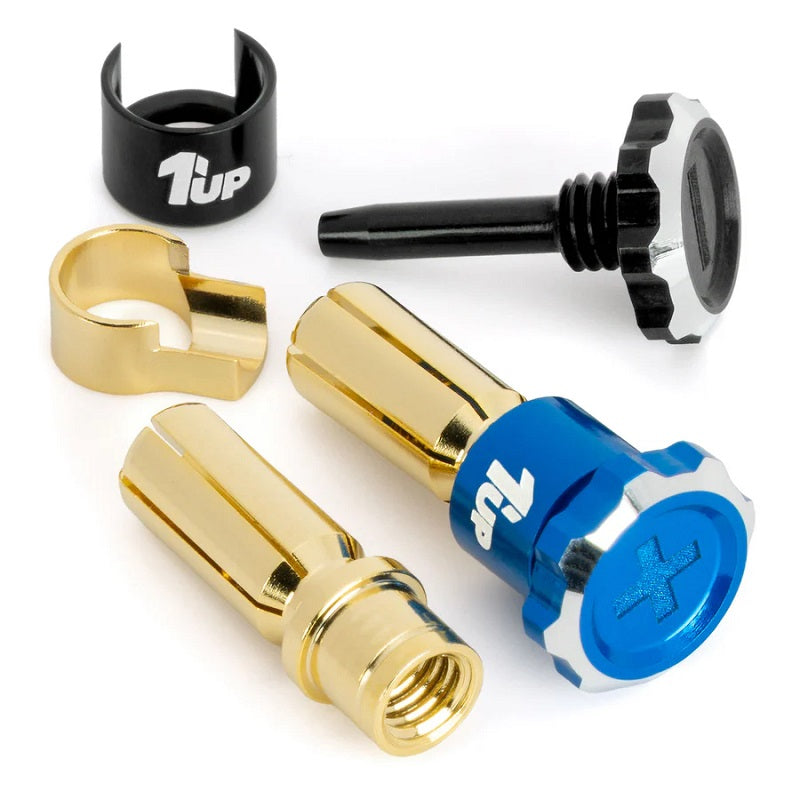 1UP Racing Lockdown Adjustable Bullet Plugs – 5mm – Blue/Black – Tool-Free Compression Lock (190451)