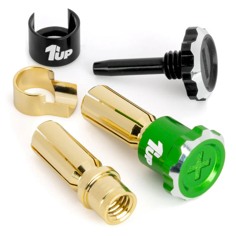 1UP Racing Lockdown Adjustable Bullet Plugs – 5mm – Green/Black – Tool-Free Compression Lock (190458)