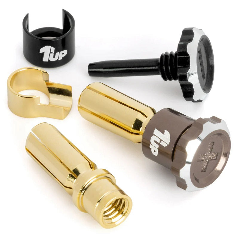 1UP Racing Lockdown Adjustable Bullet Plugs – 5mm – Gunmetal/Black – Tool-Free Compression Lock (190459)