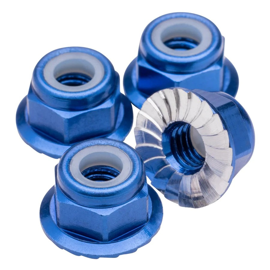 1UP Racing M4 Flanged & Serrated Aluminum Locknuts – Dark Blue – 6061 Anodized (4-Pack) (80592)