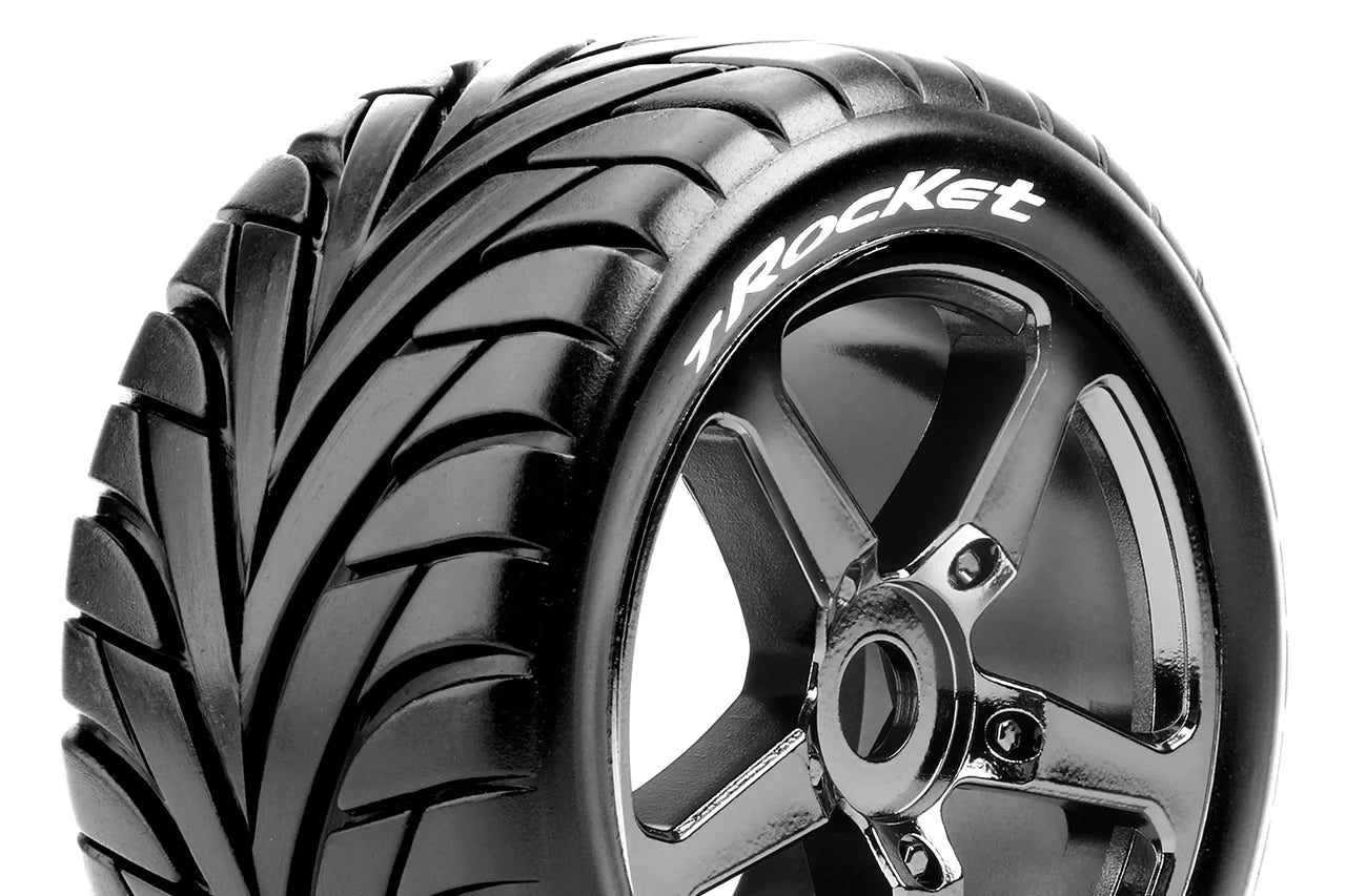 Louise R/C T-Rocket 1/8 Off-Road Truggy Tires 0" Offset 17mm Black Chrome Spoke Rim Front orRear (2) LT3250SBC
