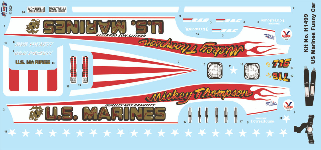 Atlantis Models 1/16 Mickey Thompson Marines Funny Car Plastic Model Kit H1499