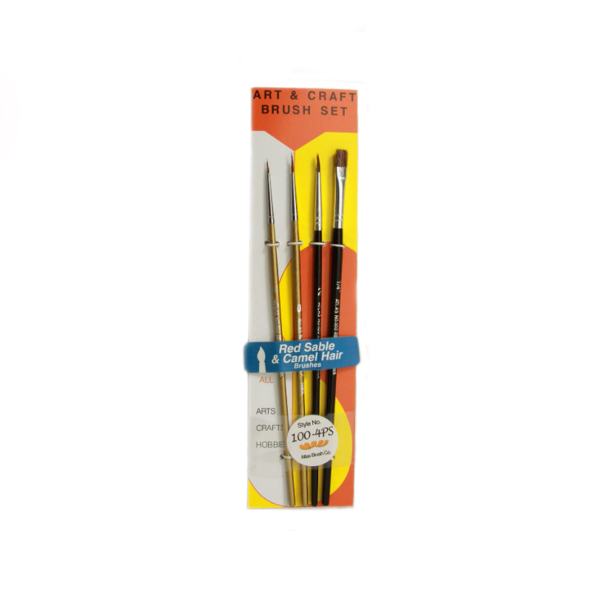 Atlas Brushes Red Sable and Camel Hair Brush Set, 4-Piece Assortment