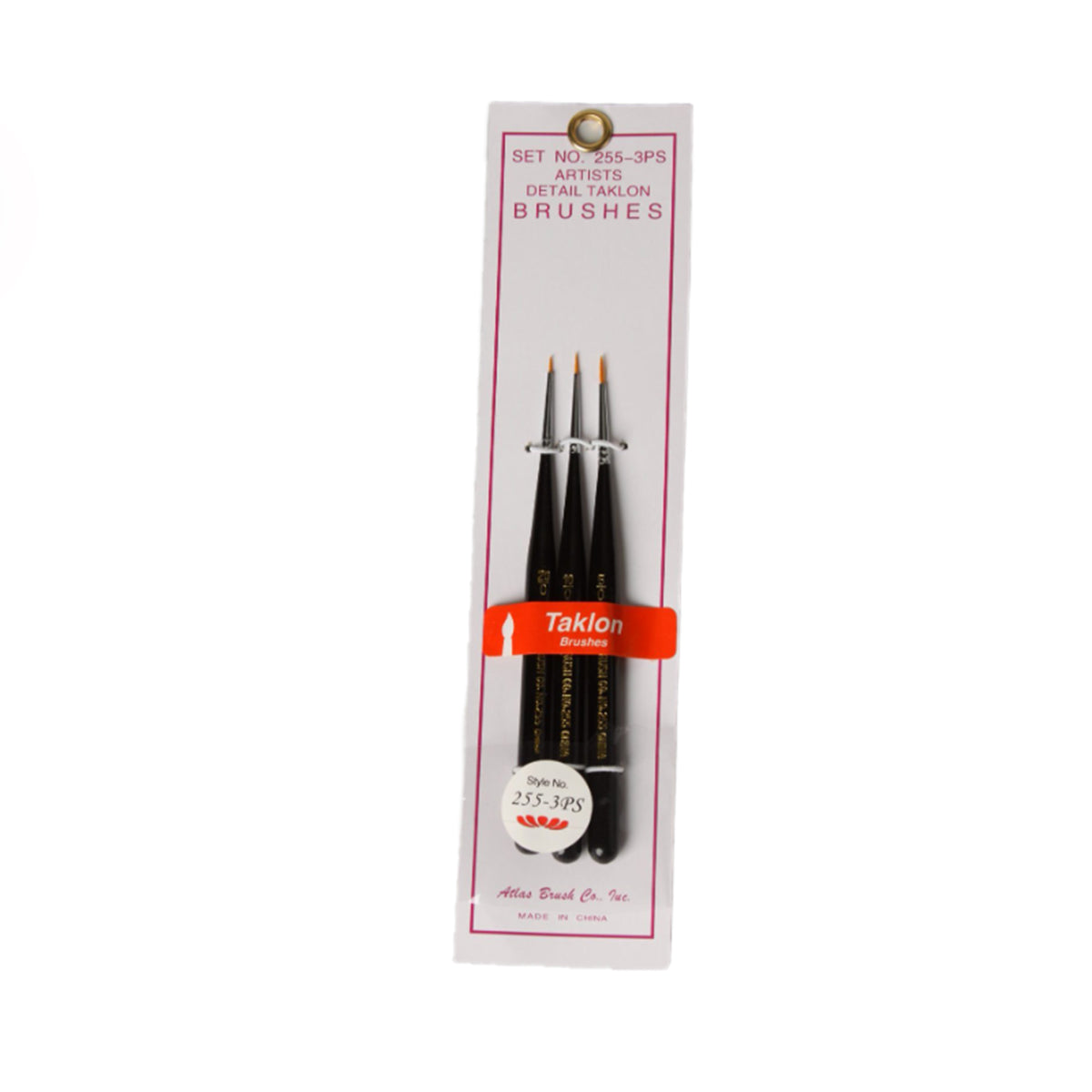 Atlas Brushes Golden Taklon Micro-Detail Brush Set, 3-Piece (Sizes 5/0, 10/0, 20/0)