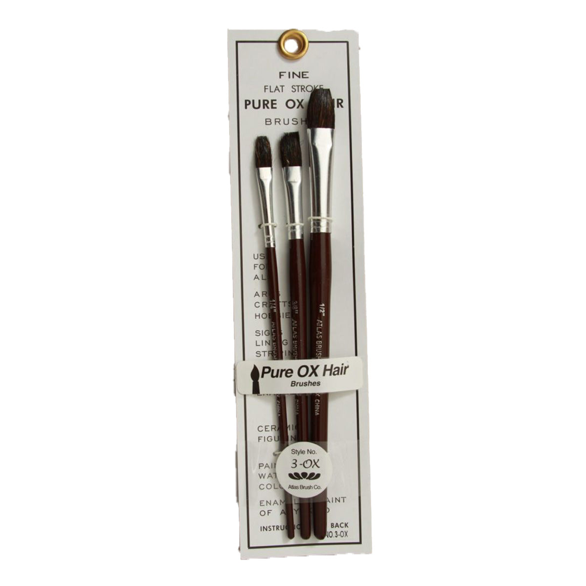 Atlas Brushes Ox-Hair Flat Brush Set, 3-Piece (1/4", 3/8", 1/2")