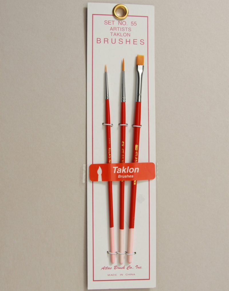 Atlas Brushes Golden Taklon Brush Set, 3-Piece (1 Flat, 0, 10/0)