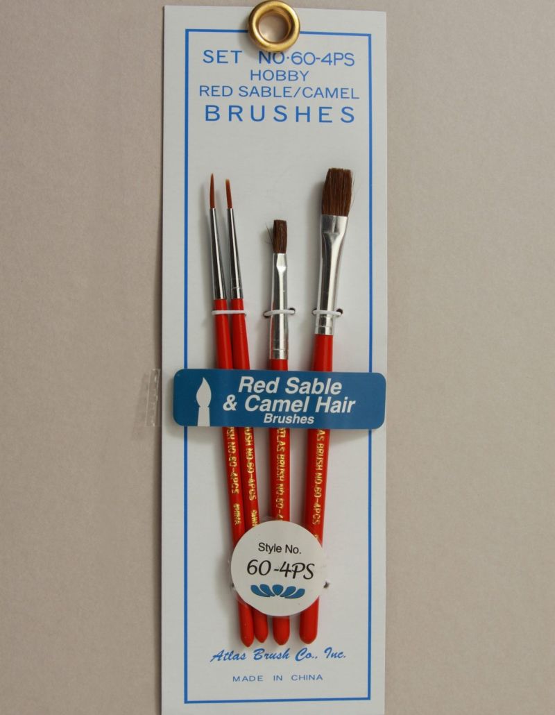 Atlas Brushes Red Sable & Camel Hair Brush Set, 4-Piece (2 Flat, 2 Round)