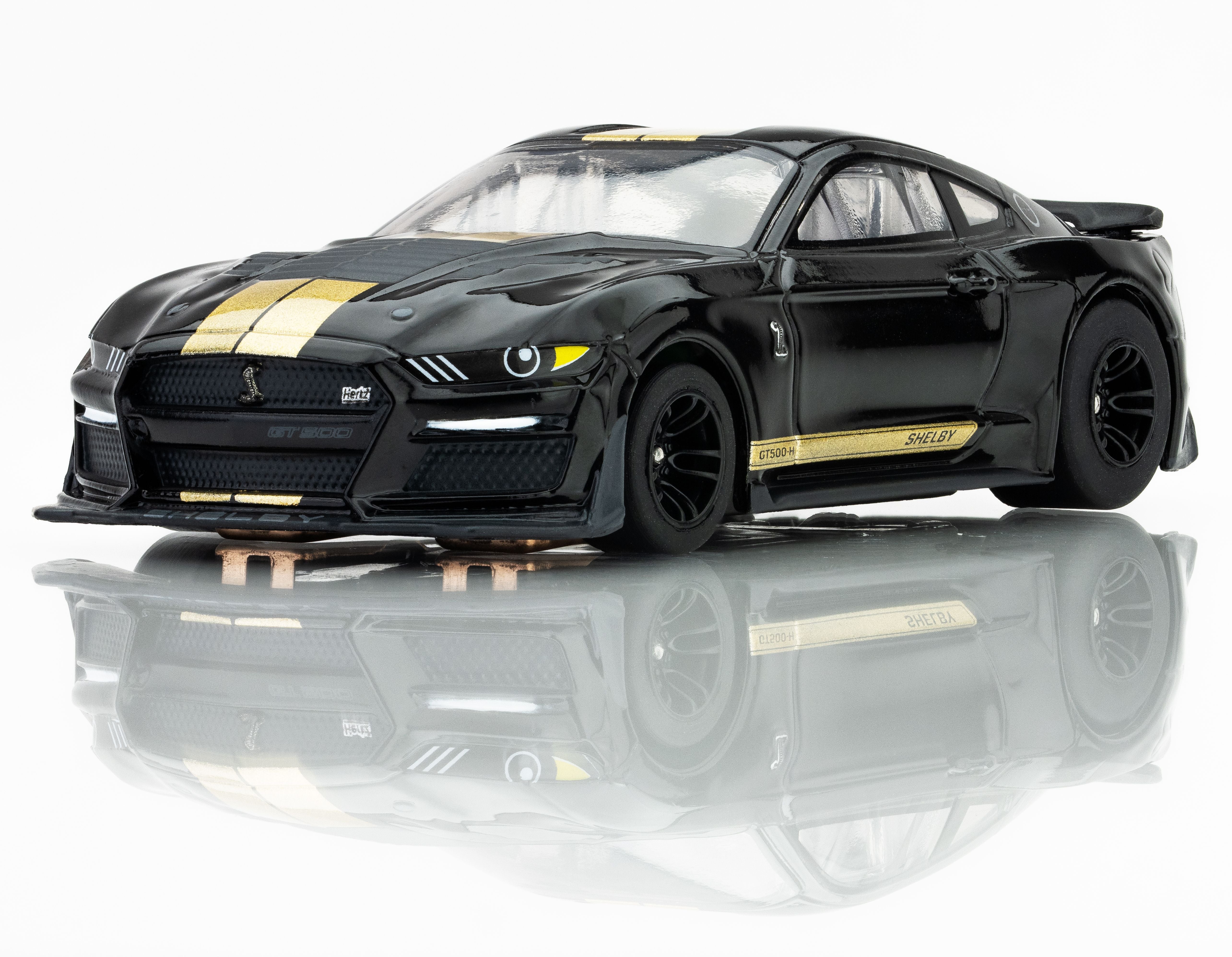 AFX 2022 Shelby Mustang GT500H Hertz Edition Black/Gold HO Scale Slot Car – 22082