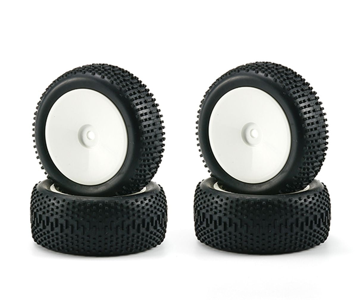 Carisma Mini 4XS White Wheels and Tire Set - 1/14 Scale Mounted