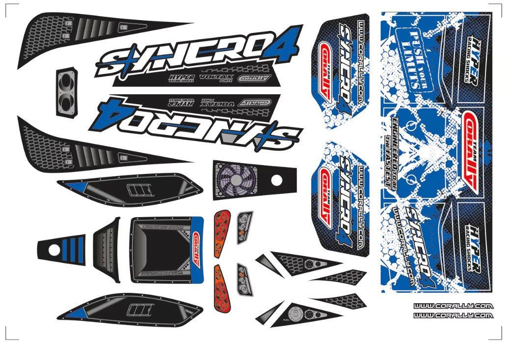 Corally Body Decal Sheet Syncro 4 Pre-Cut Blue 1 Pc 00180-1055-1B