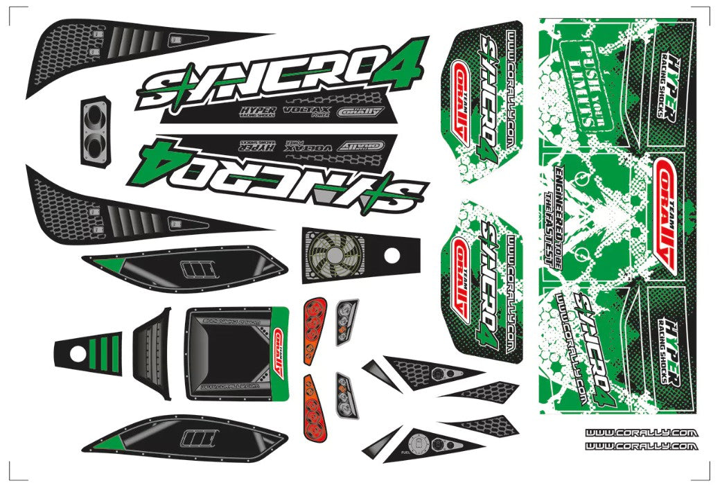 Corally Body Decal Sheet Syncro 4 Pre-Cut Green 1 Pc 00180-1055-1G