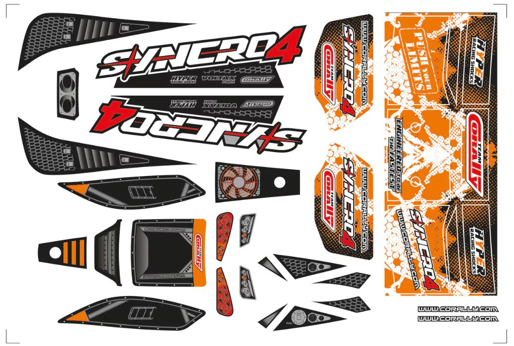 Corally Body Decal Sheet Syncro 4 Pre-Cut Orange 1 Pc 00180-1055-1O