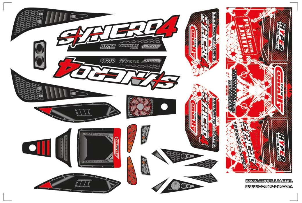 Corally Body Decal Sheet Syncro 4 Pre-Cut Red 1 Pc 00180-1055-1R
