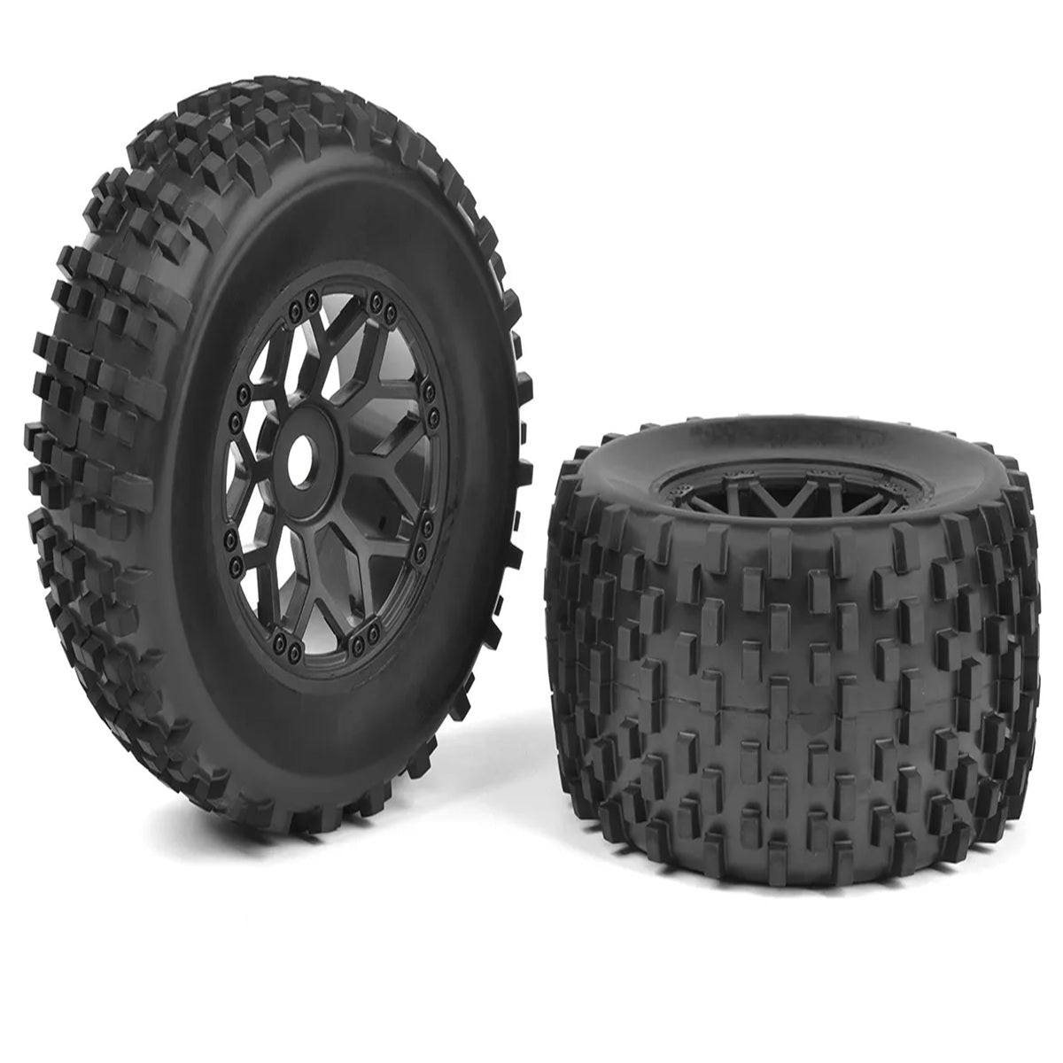 Corally Off-Road 1/8 Monster Truck Tires Gripper Pre-Glued Black Rims Pair