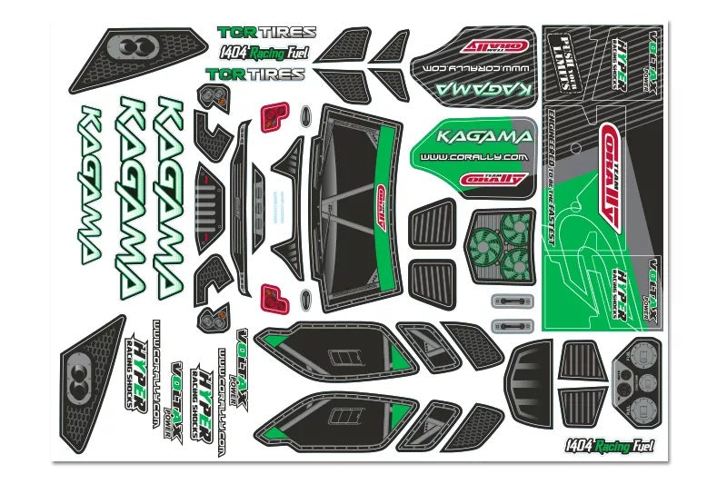 Corally Body Decal Sheet, Kagama XP 6S, Pre - Cut, Green Color, 1pc | RC Body Part