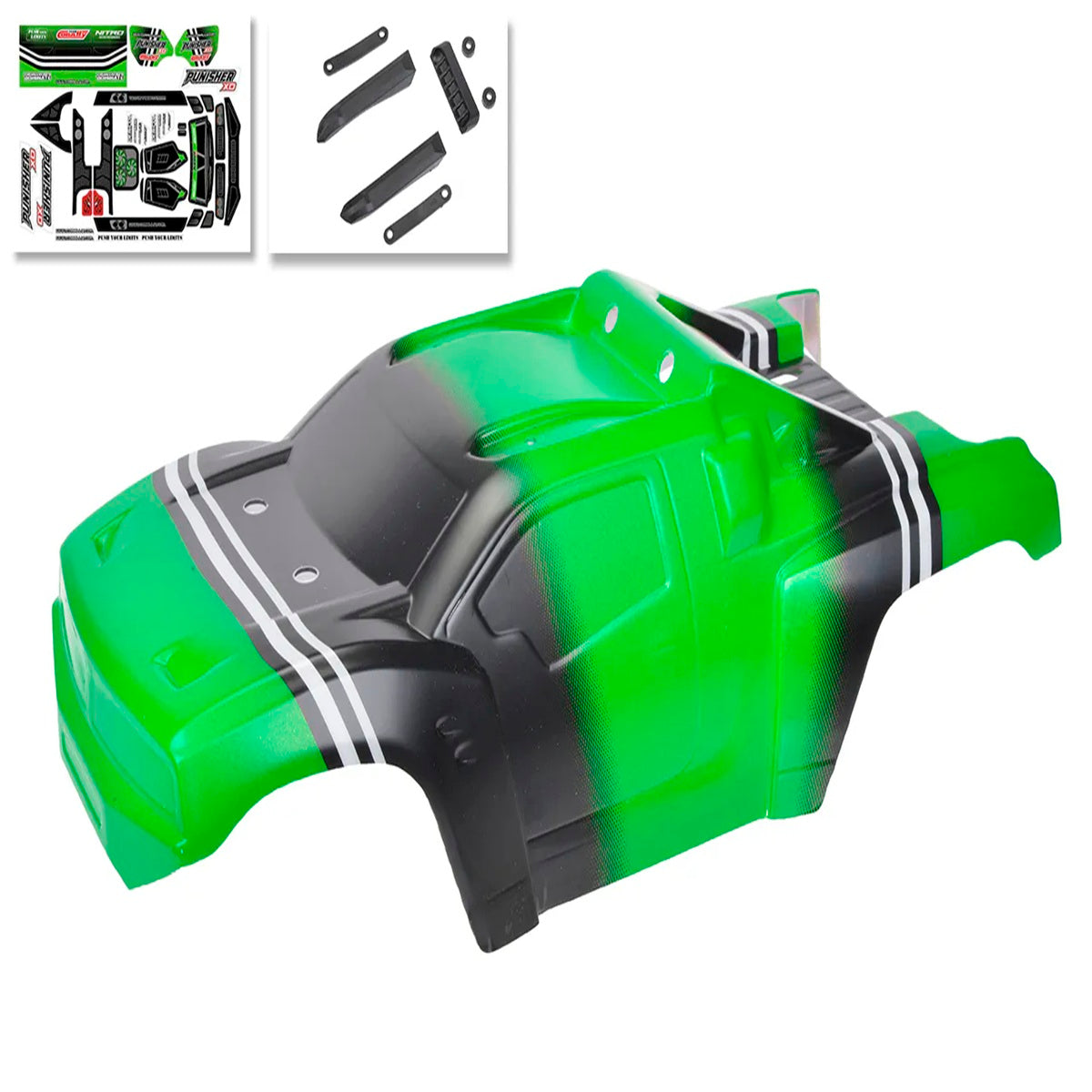 Team Corally Punisher XD Painted Green Body Shell with Decals - 1/12 Scale