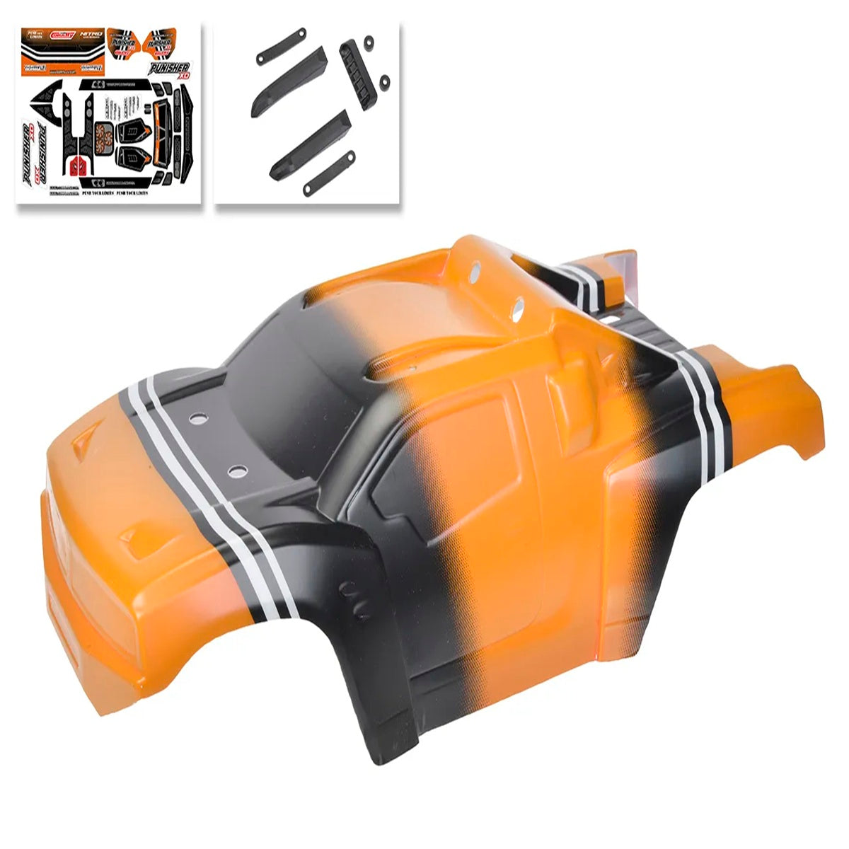 Team Corally Punisher XD Painted Orange Body Shell with Decals - 1/12 Scale