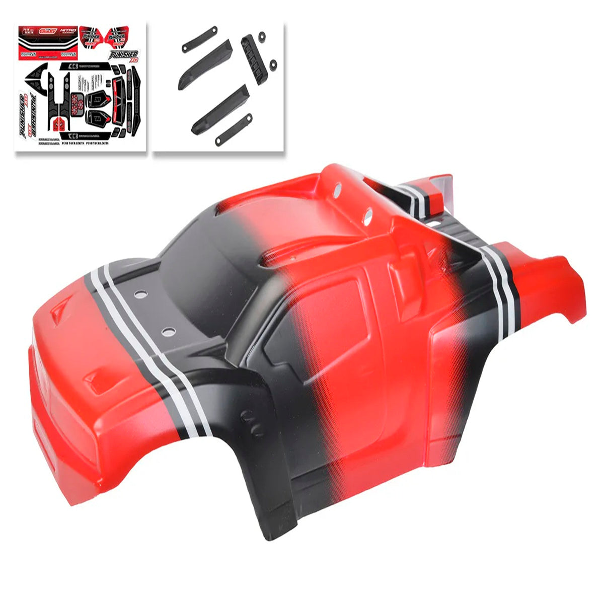 Team Corally Punisher XD Painted Red Body Shell with Decals - 1/12 Scale
