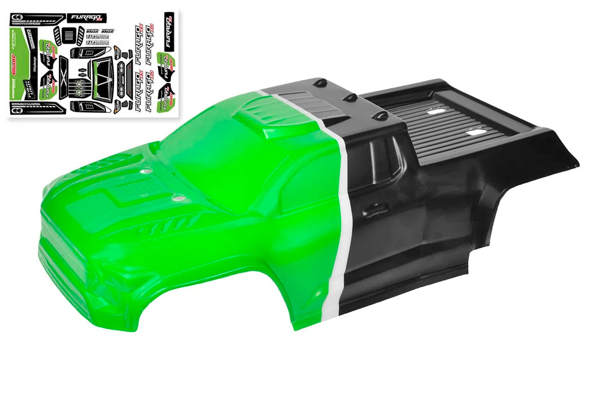 Team Corally Furago XD Painted Green Body Shell with Decals - 1/12 Scale