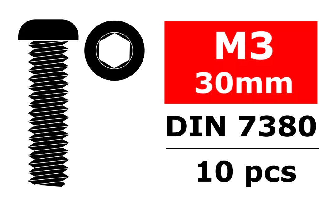 Corally Hex Button Head Screw, M3x30, Steel, 10 pcs 3003-30-30