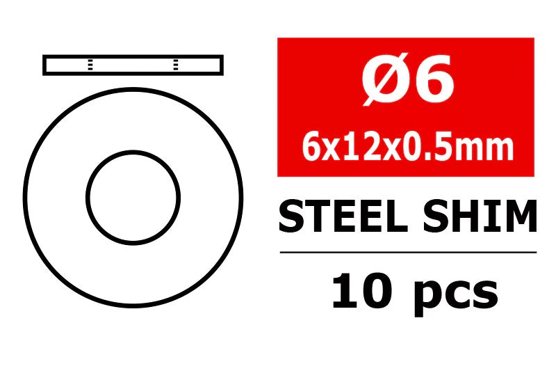 Corally Steel Metric Shim - 6x12x0.5mm - 10pcs | RC Replacement Part