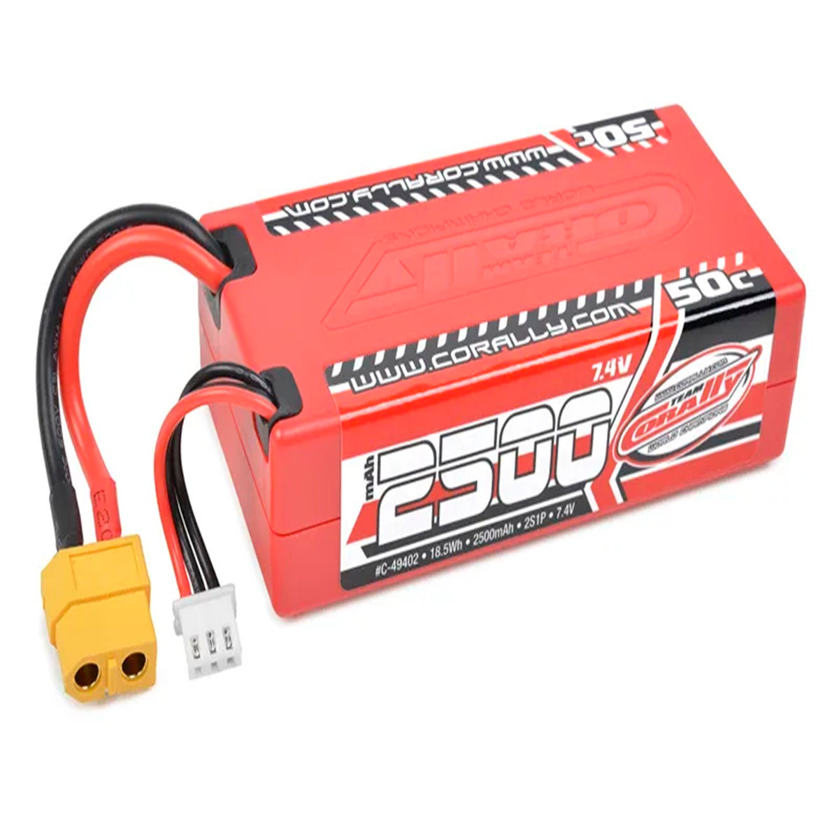 Corally 2500mAh 7.4V 2S 50C LiPo Battery Shorty Pack with XT-60 Connector