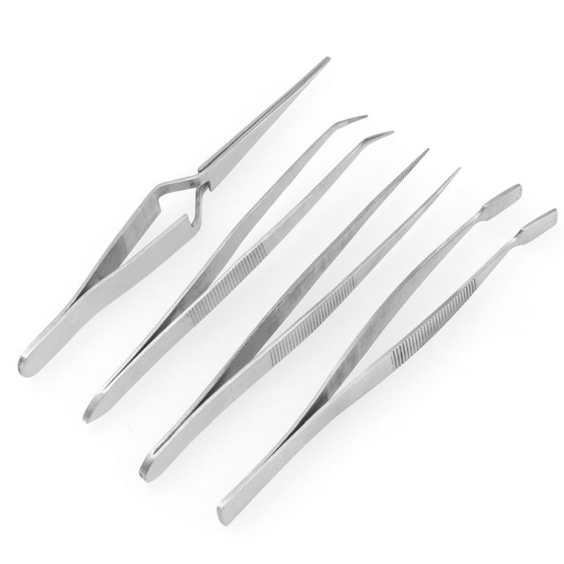 Enkay 1044 4-Piece Stainless Steel Tweezer Set – Straight, Curved, Self-Closing & Spade-Point with Storage Pouch