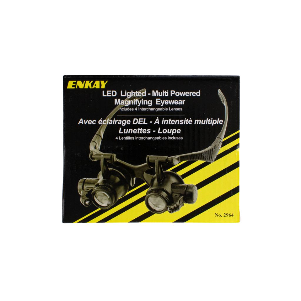 Enkay 2964 Multi-Powered LED Lighted Magnifying Eyewear – Interchangeable 10X / 15X / 20X / 25X Lenses