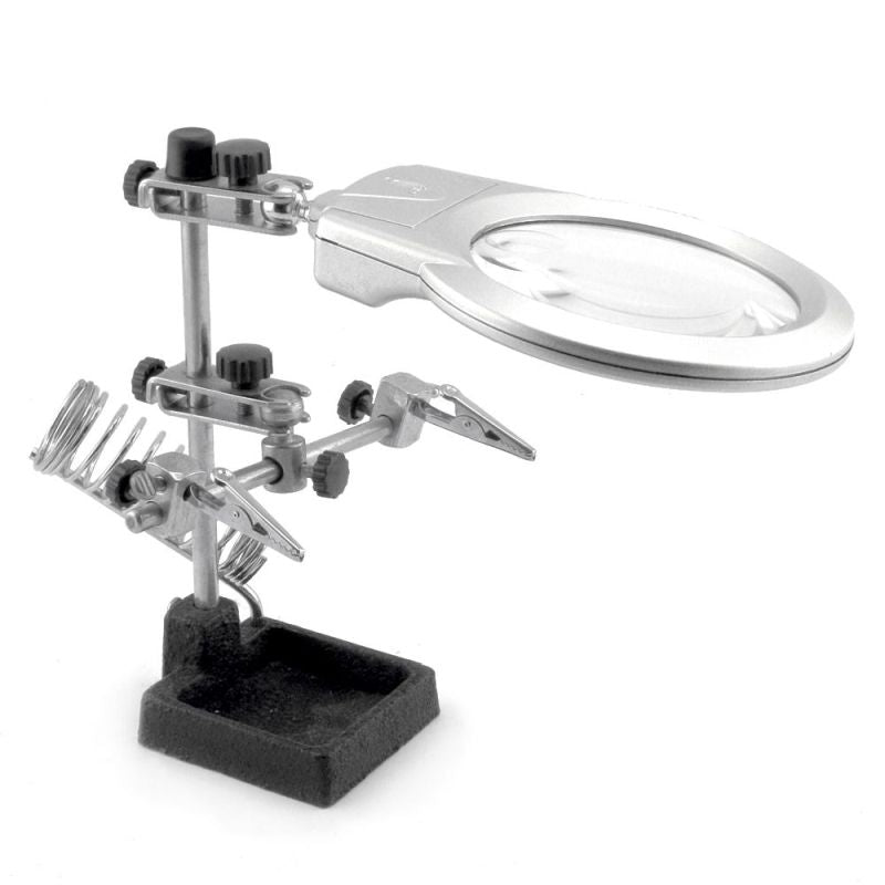 Enkay 4025 Helping Hands Magnifier Stand with Soldering Iron Holder & LED Lights – 2X / 6X Magnification
