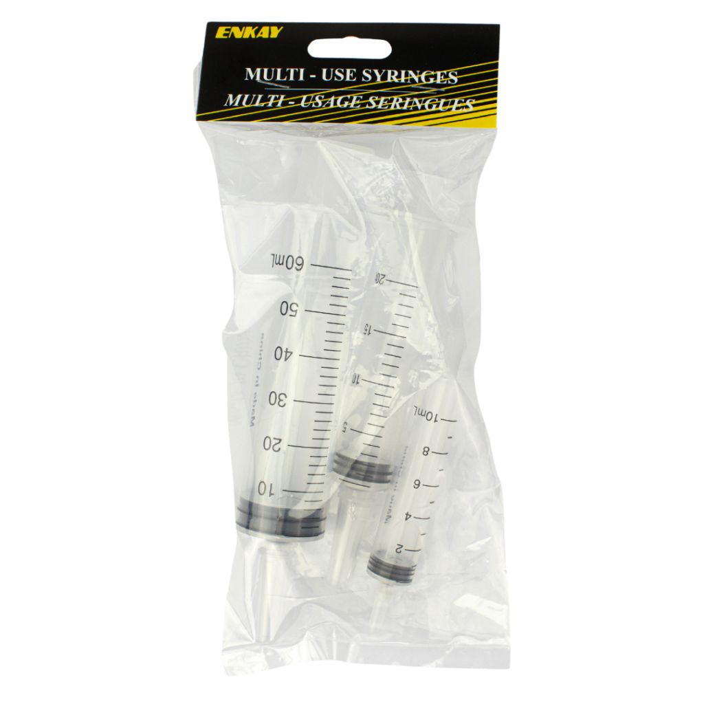Enkay 8010-2-3C 3-Piece Multi-Purpose Syringe Set – 10mL, 20mL, 60mL for Glue, Grease & Fluids