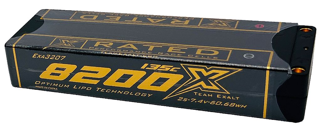 Exalt X-Rated 2S 135C Stick Hardcase Lipo Battery (7.4V/8200mAh) w/5mm Bullets (EXA3207)