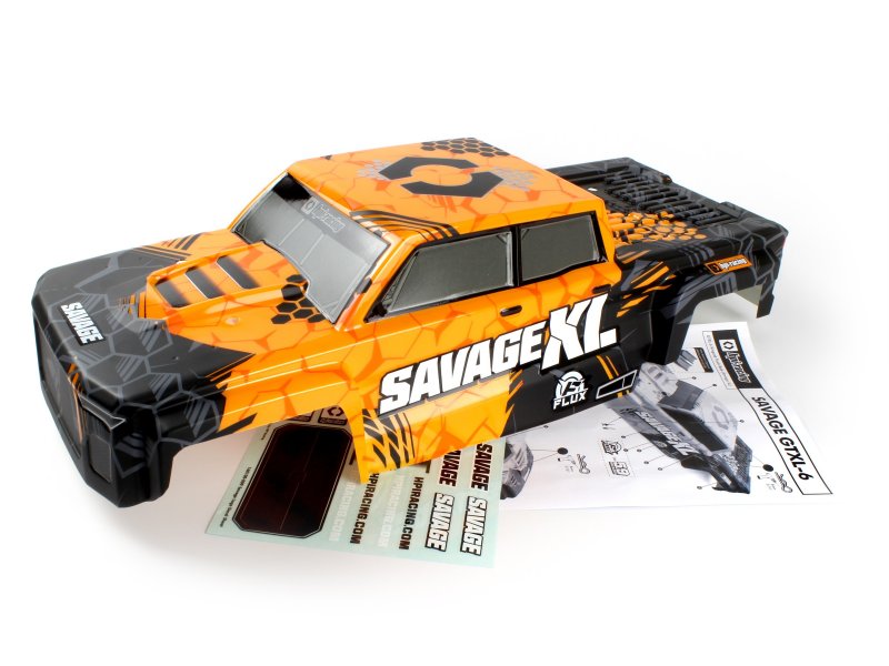 HPI Racing GTXL-6 King Cab Pre-Painted Truck Body — Black / Orange — Body Only