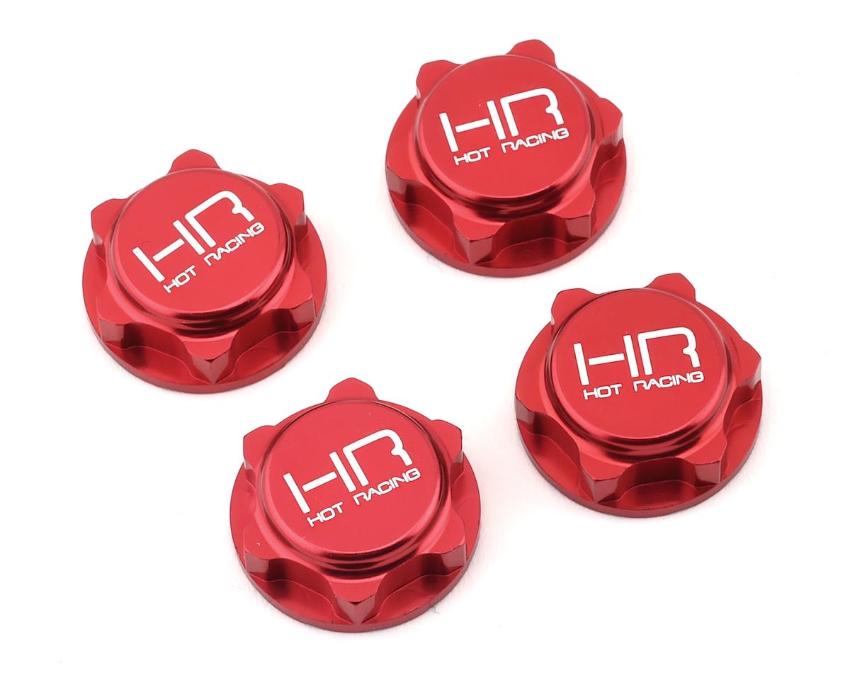 Hot Racing Aluminum 17mm Closed-End Serrated Dirt Shield Wheel Nuts (Red) for Arrma 1/8