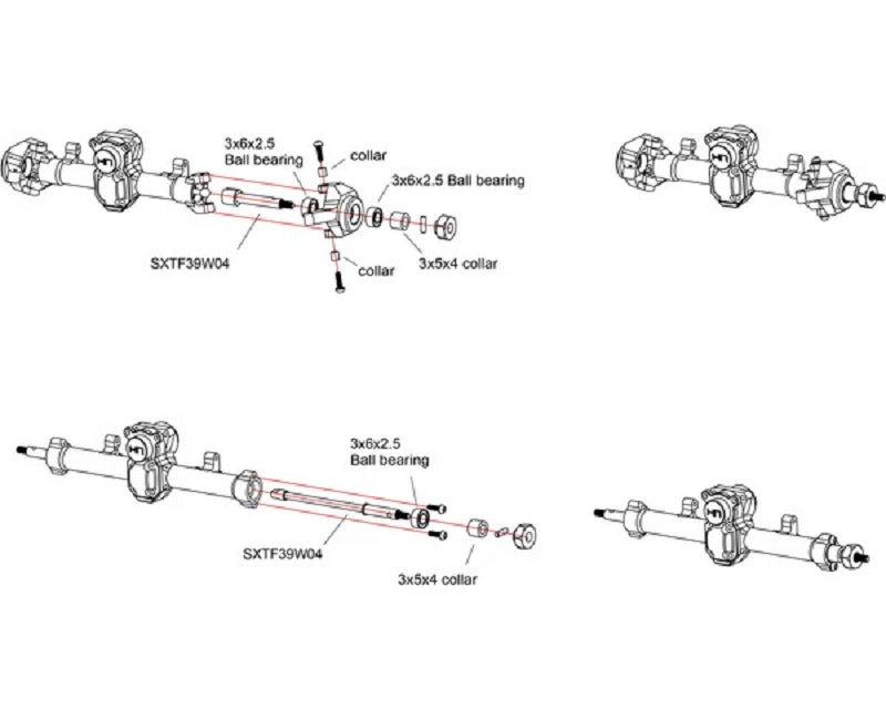 Hot Racing +4mm Wide-Track Hardened Steel Replacement Front Axles for SXTF39W04