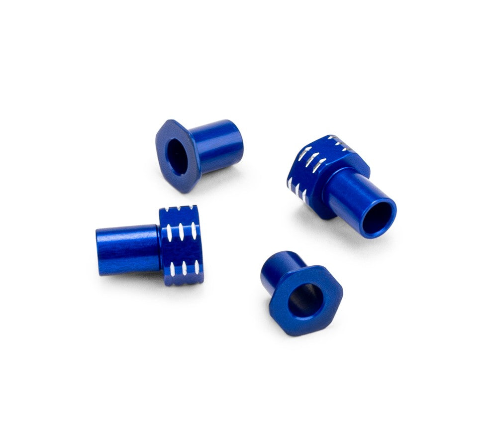 J Concepts RC10B7 Aluminum Caster Hat Bushings, 0 and 3mm, 4pc, Blue 51961