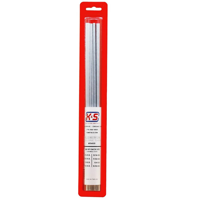 K&S Metals Round Aluminum Telescopic Tubing Assortment 1/16"–9/32" — 8-Piece 3003 Aluminum Kit
