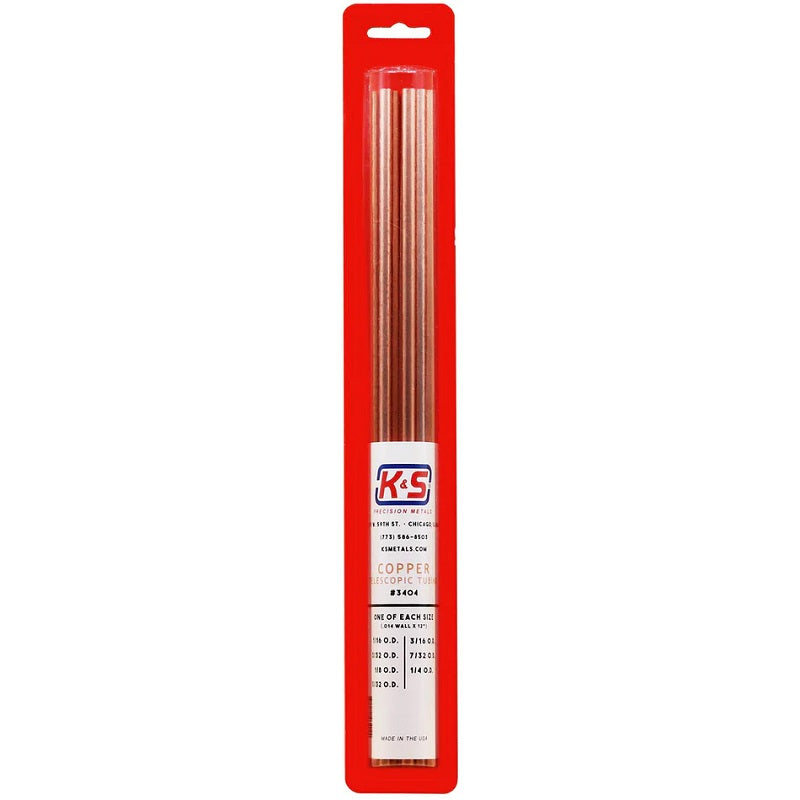 K&S Metals Round Copper Telescopic Tubing Assortment 1/16"–1/4" — 7-Piece 122 Copper Tubing Kit
