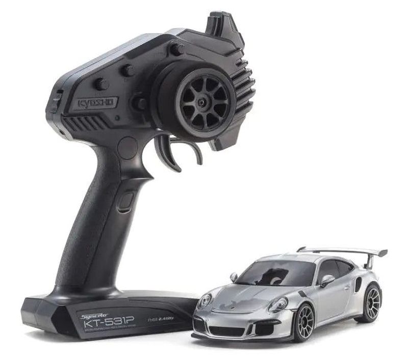 Mini-Z RWD Porsche 911 GT3 RS GT Silver 1/28 MR-04 Ready Set | Kyosho