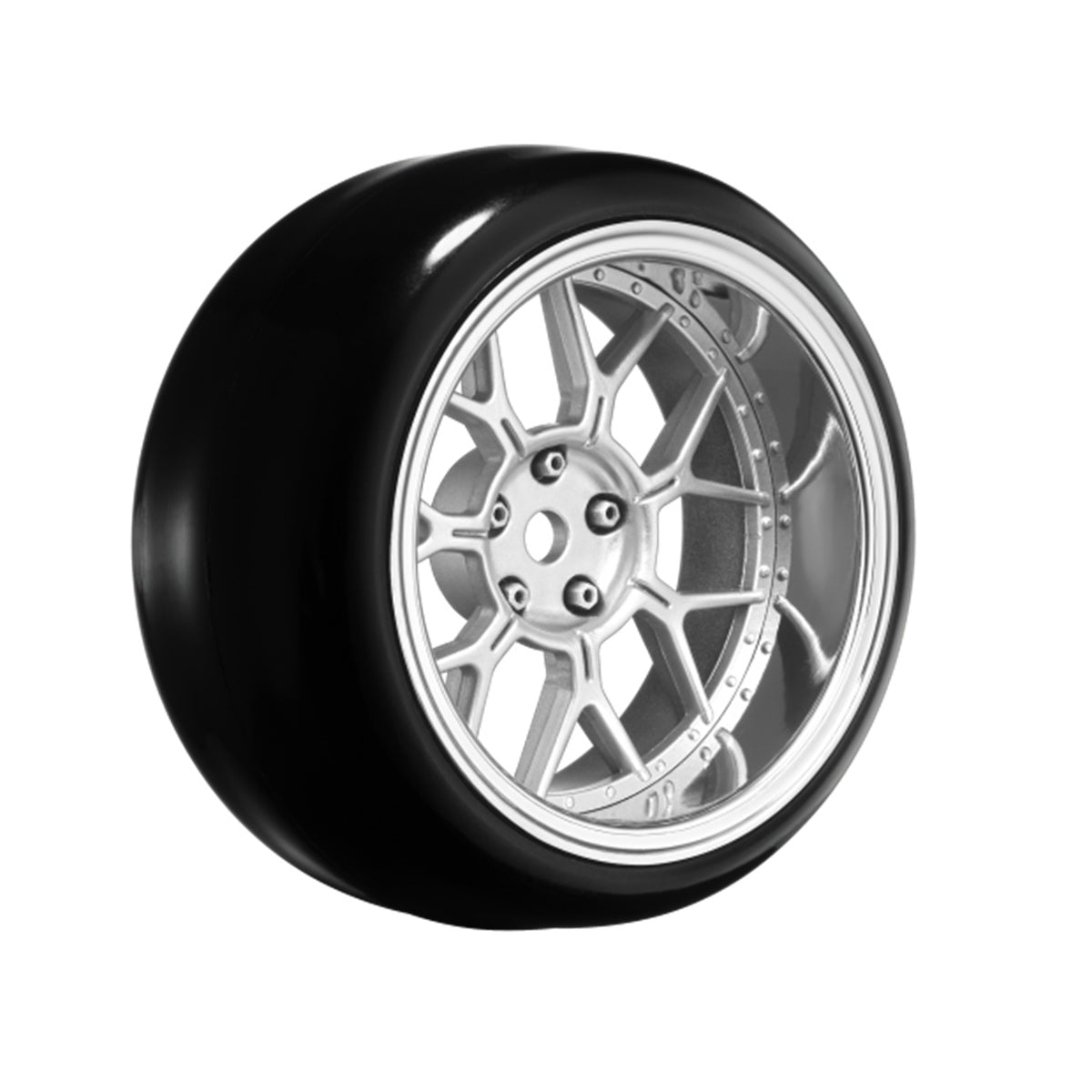 Louise RC 14-Spoke Matte Silver 1/10 Drift Wheel and Tire Set Pre-Mounted