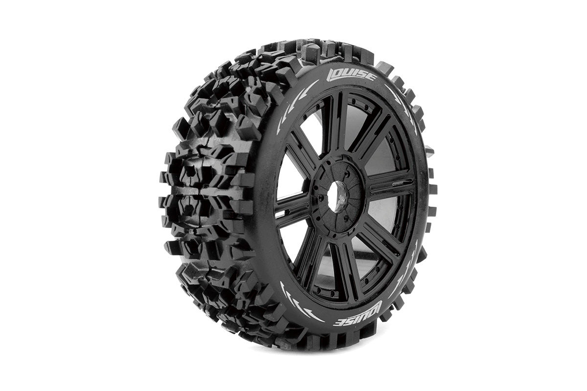 Louise R/C B-Pioneer 1/8 Off-Road Buggy Tires, 17mm Hex, Mounted on Black Spoke Rim, Soft, Front/Rear (2) LT3130SB
