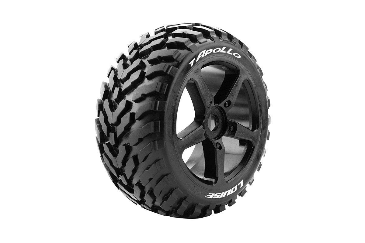 Louise R/C T-Apollo 1/8 Off-Road Truggy Tires, 0" Offset, 17mm, Mounted on Black Spoke Rim, Front/Rear (2) LT3252SB