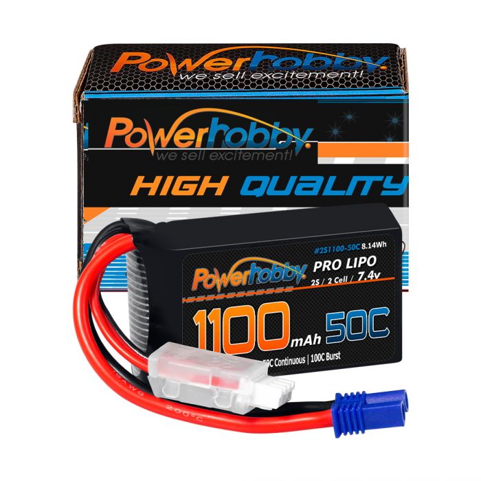 Power Hobby 2S 7.4V 1100mAh 50C LiPo Battery with EC2 Plug for Losi Mini-T / Mini-B / JRX2