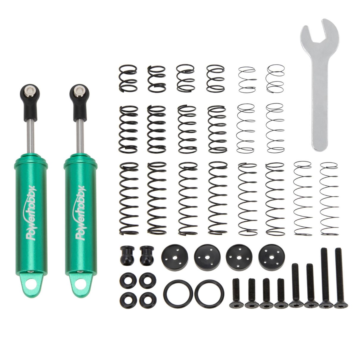 Power Hobby 90mm Promatics Two-Stage Internal Spring Shocks (Green) for 1/10 Crawlers