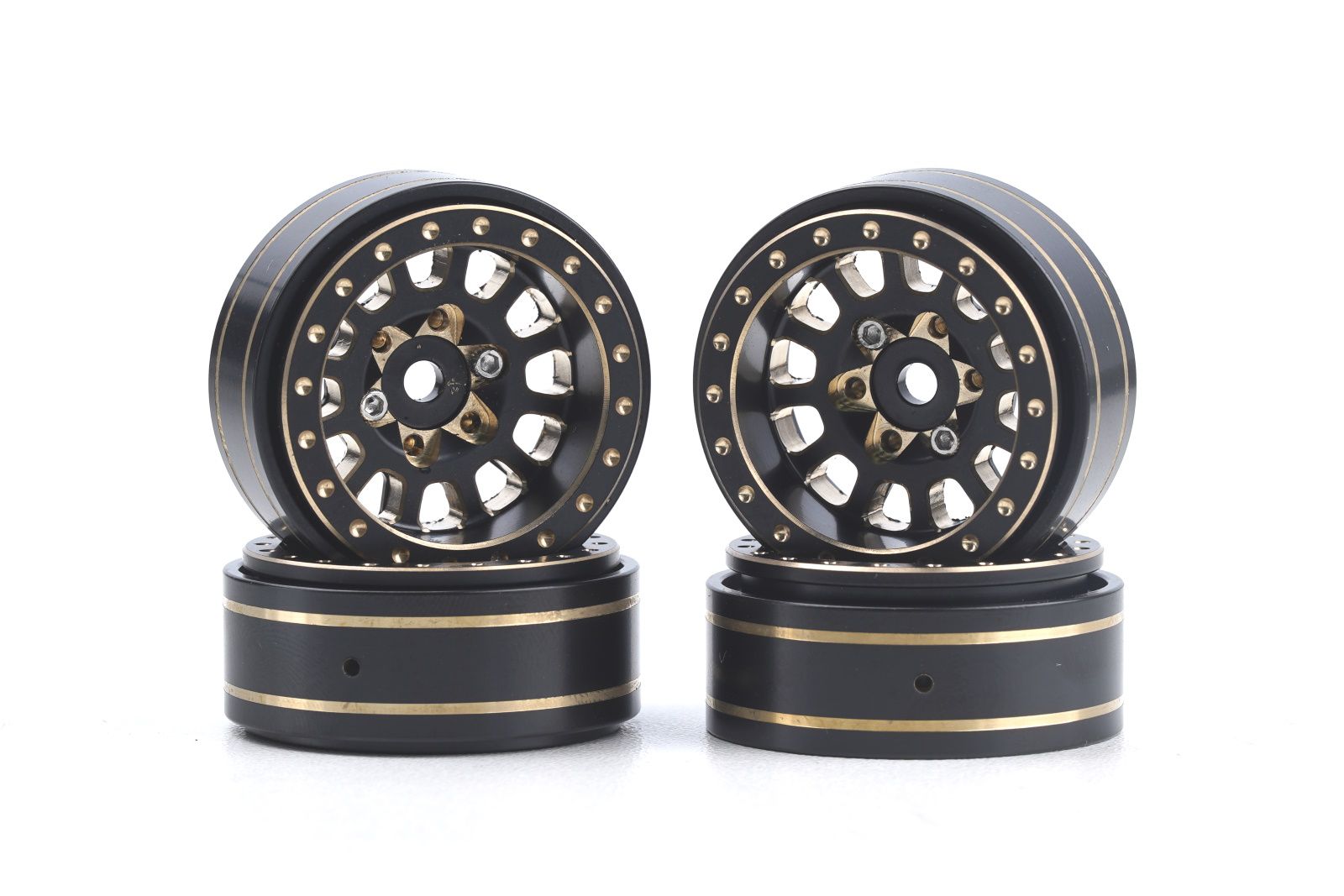 Power Hobby 1.0 inch Black / Gold Brass Beadlock Crawler Wheels for Axial SCX24