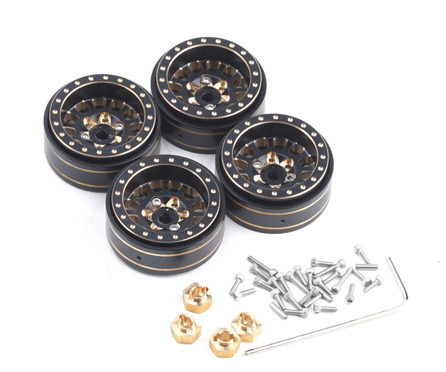 Power Hobby 1.0 inch Black / Gold Brass Beadlock Crawler Wheels for Axial SCX24