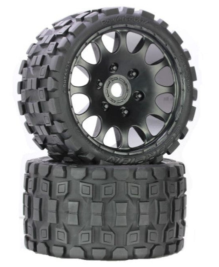 Powerhobby Scorpion Belted Monster Truck Wheels/Tires (pr.) Pre-mounted Race Soft Compound 17mm Hex