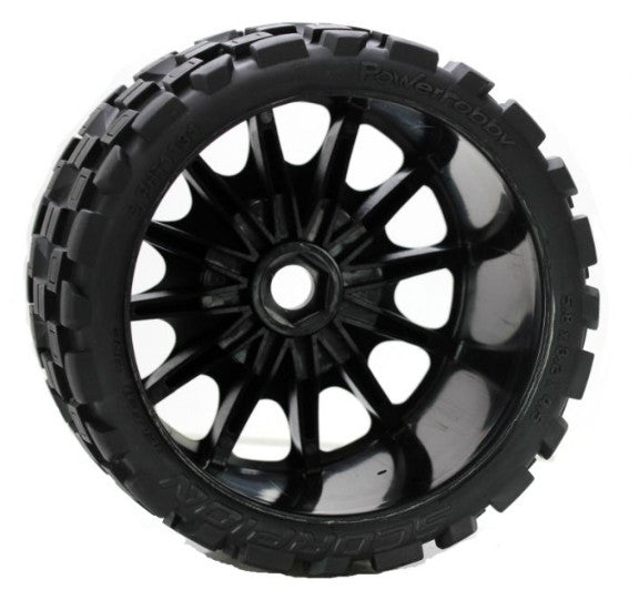 Powerhobby Scorpion Belted Monster Truck Wheels/Tires (pr.) Pre-mounted Race Soft Compound 17mm Hex