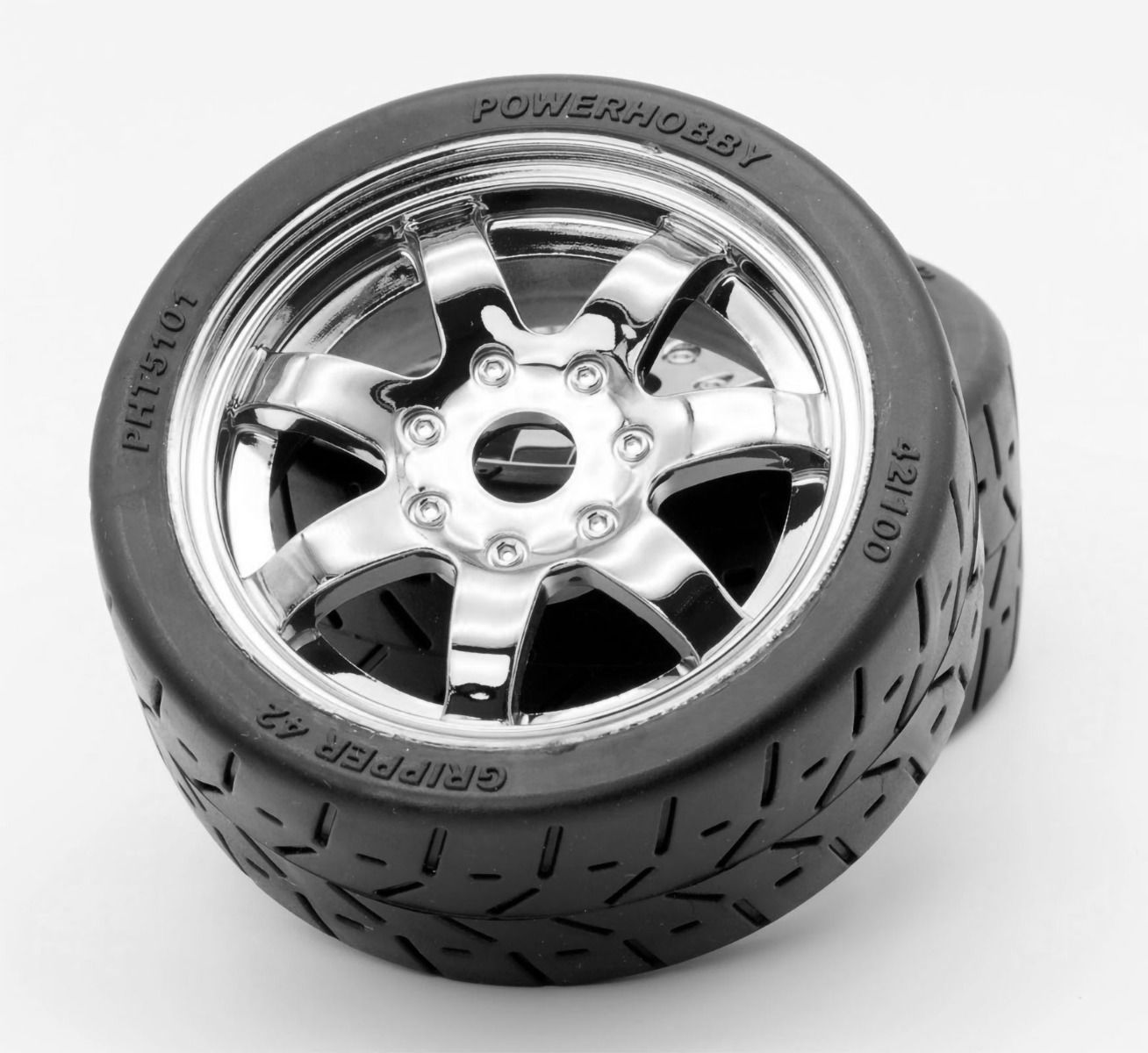Power Hobby Gripper 42/100 1/8 Belted Mounted Tires with 17mm Chrome Wheels