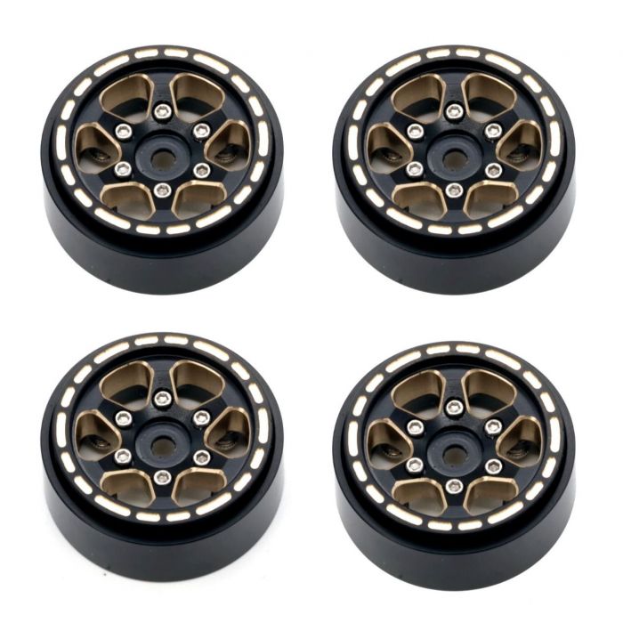Power Hobby 1.0 inch Black Brass Beadlock Crawler Wheels for 1/24 Traxxas TRX-4M
