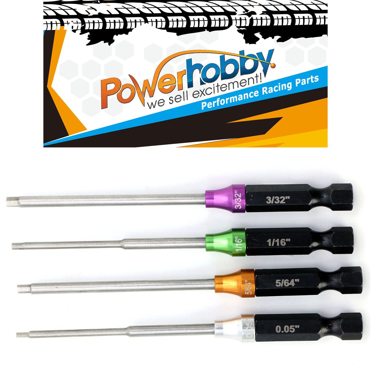 Powerhobby RC Hex Driver Bit Set Standard 0.05" 1/16" 5/64" 3/32" with 1/4" Hex Drive